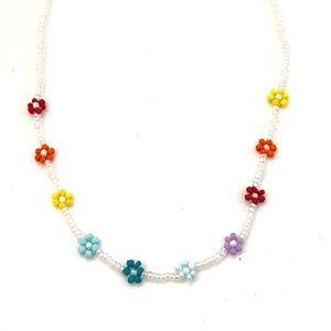 URBAN OUTFITTERS Flower Beaded Necklace Dainty Choker Multicolored NWT
